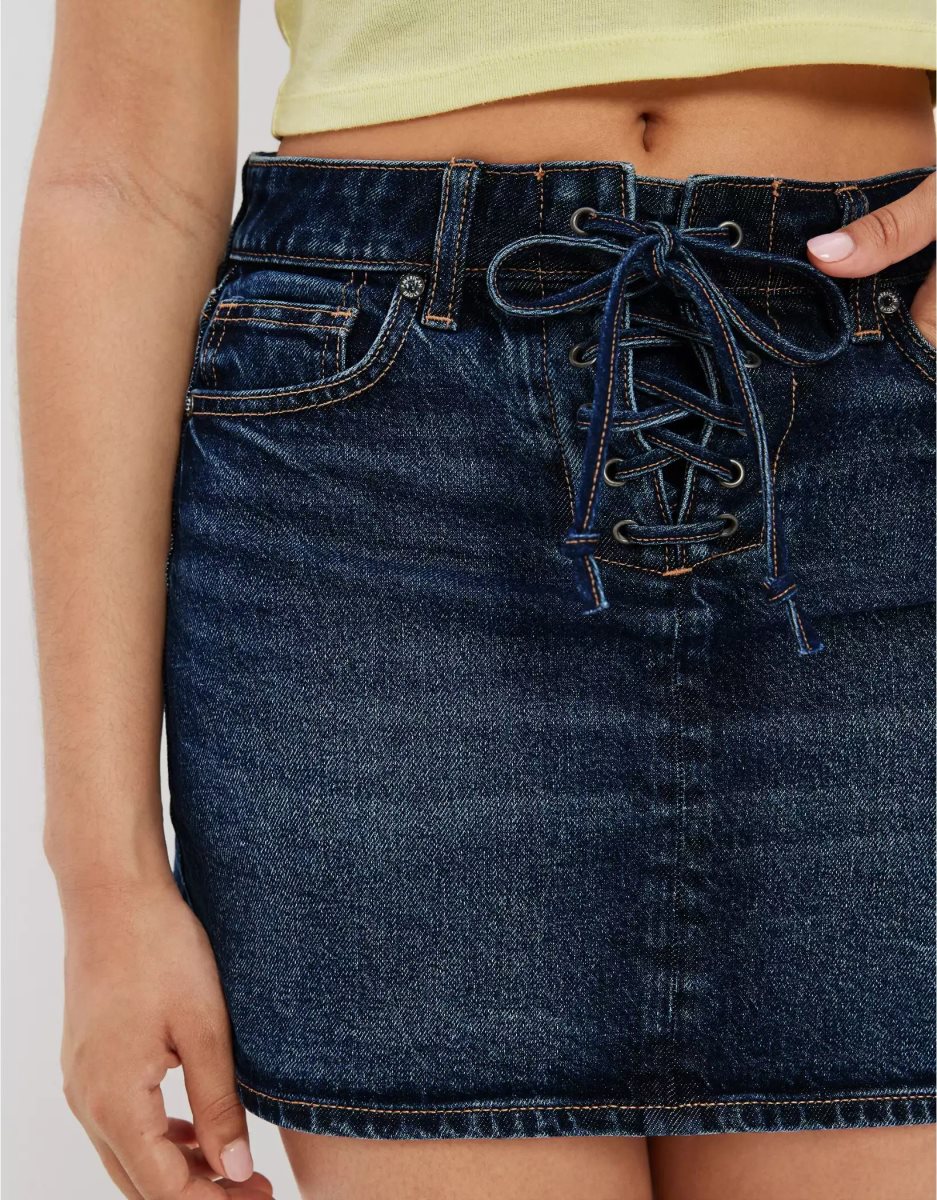 Jupes American Eagle AE Dentelle-Up Denim Mini Lavage Foncé Femme | LYL-48835175